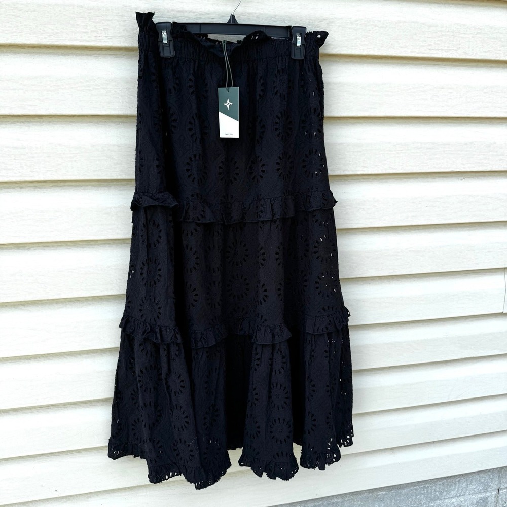 NWT TUCKERNUCK Black Eyelet Maxi Skirt Size small Unlined Women's